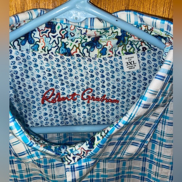 Robert Graham Men’s Casual Button Down Shirt 3XL White/Blue Check w/ Bright Cuff - Picture 2 of 5